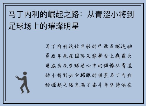 马丁内利的崛起之路：从青涩小将到足球场上的璀璨明星